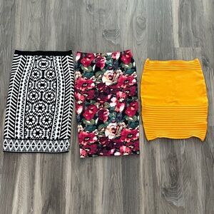 Jealous Tomato Black, Floral, and Yellow Pencil Skirt Trio